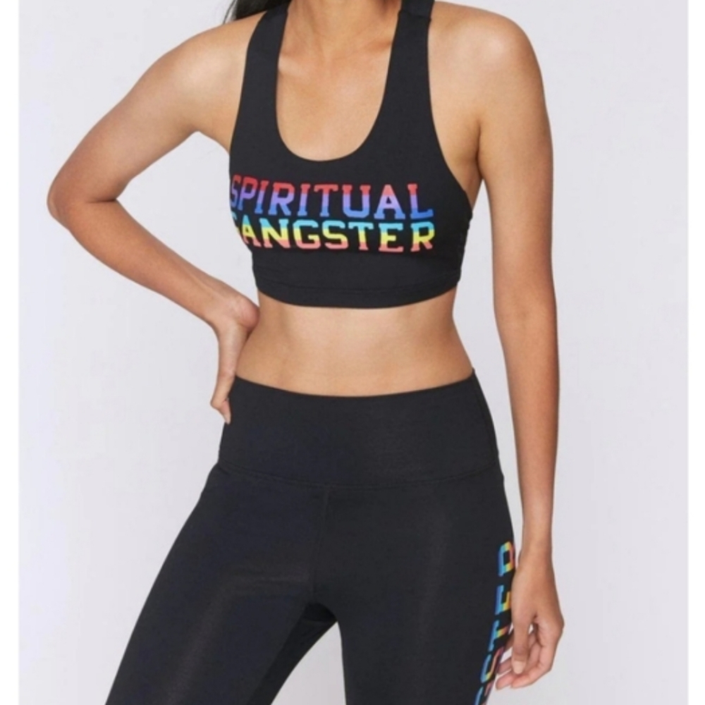 Spiritual Gangster Sports Bra & Leggings Matching Set - Black w Multicolor Logo